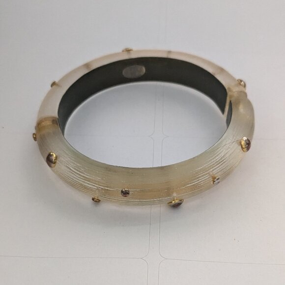 ALEXIS BITTAR Resin Metal Dotted Stud Hinge Clamper Bangle Bracelet - Picture 2 of 8